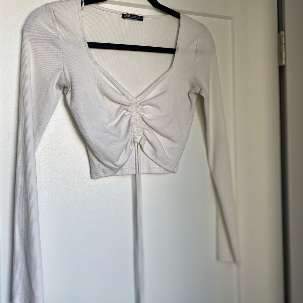Zara Long Sleeve Crop Top With Draw String - image 1